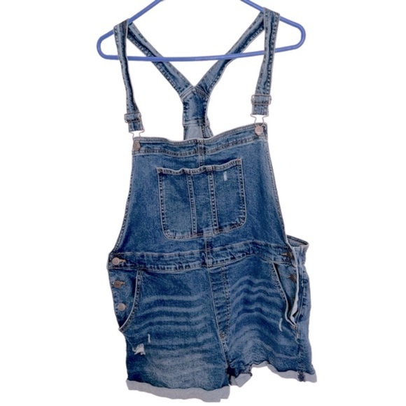 No Boundaries Romper Juniors 21 XXXL Denim Bib‎ Shortalls Distressed Cuffed Blue - Picture 1 of 5